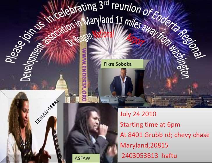 Please join us in celebrating 3rd reunion of Enderta regional development association in Maryland