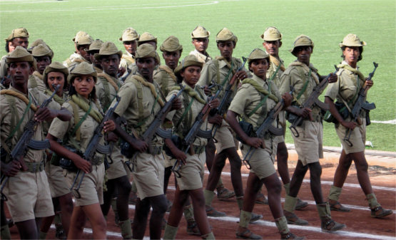 Eritrean soldiers dressed as Ethiopian rebel group TPDM