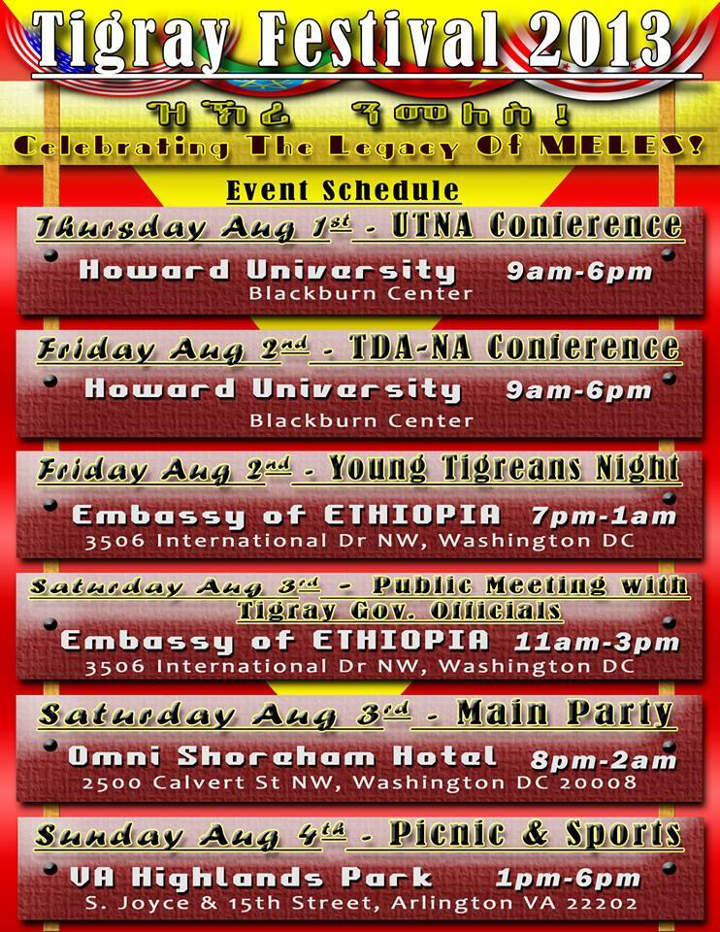 Tigrai Festival 2013 Event Schedule